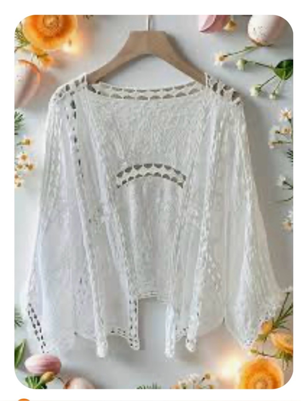 White Crochet Openwork Boho Cardigan Shrug XL